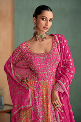 Pure Georgette Pink Exclusive Anarkali Dress With Heavy Embroidered & Heavy Dupatta